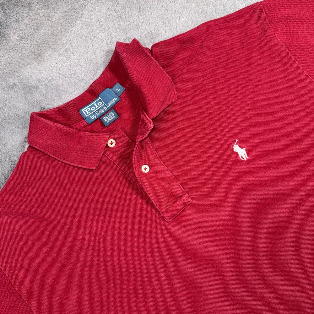 Polo Ralph Lauren Mens Large Red Short Sleeve Pique Cotton Polo Shirt White Pony